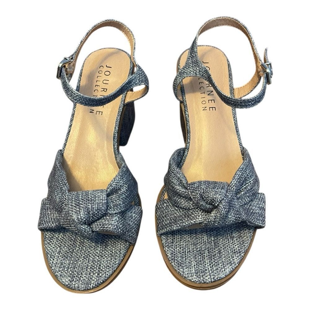 NWT Platform Open Toe Denim Journee Collection Textured Blue Sandals Size 8
